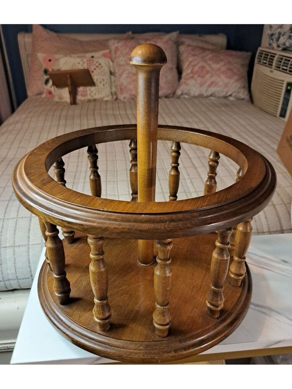 Vintage Solid Maple Tabletop Wooden Spindle Revolving Lazy Susan/Condiment Caddy - Picture 3 of 4
